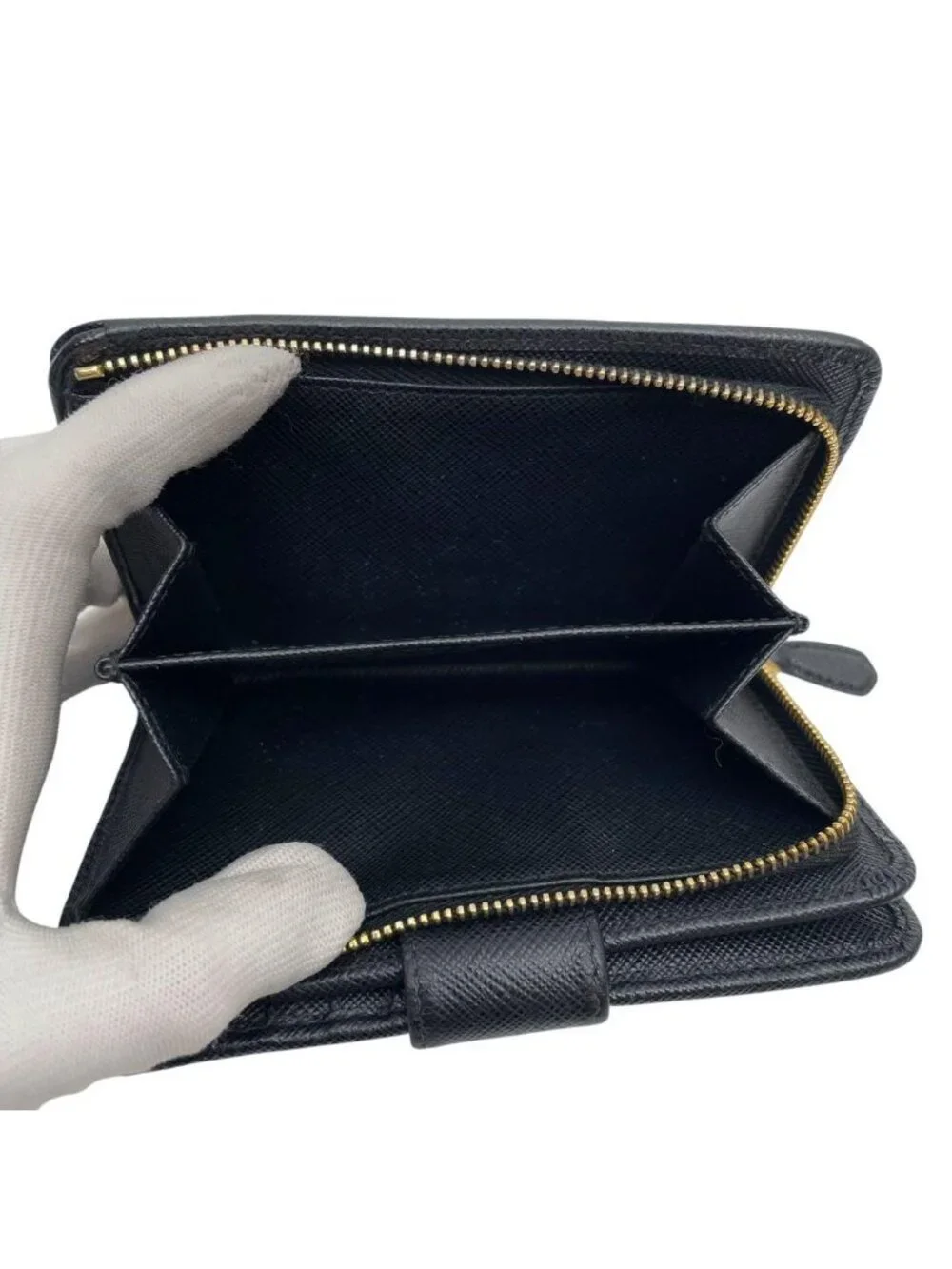 Prada Logo Saffiano Leather Bifold Wallet Black Compact